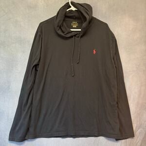 Polo Ralph Lauren Hooded Shirt Embroidered Red Pony Black Long Sleeve Preppy XL